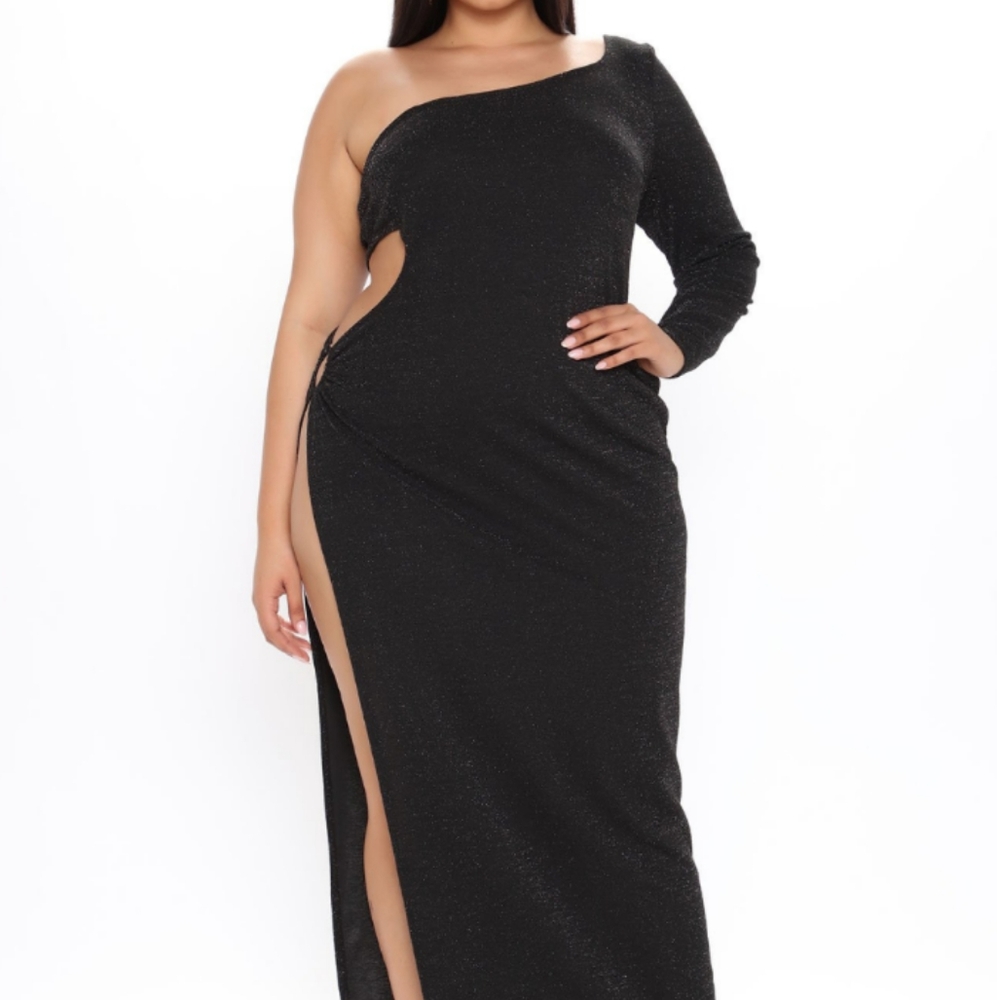 Beautiful, long sleeve ( one sleeve)  black and glitter maxi dress